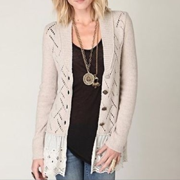 Free People Sweaters - Free People Boho Eyelet Lace Cardigan Sweater
